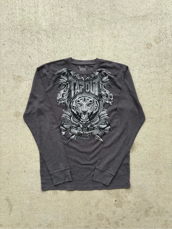 Tapout Other - Vintage Y2K Tapout Thermal Long Sleeve Shirt Tiger Graphic Waffle Knit Grey L